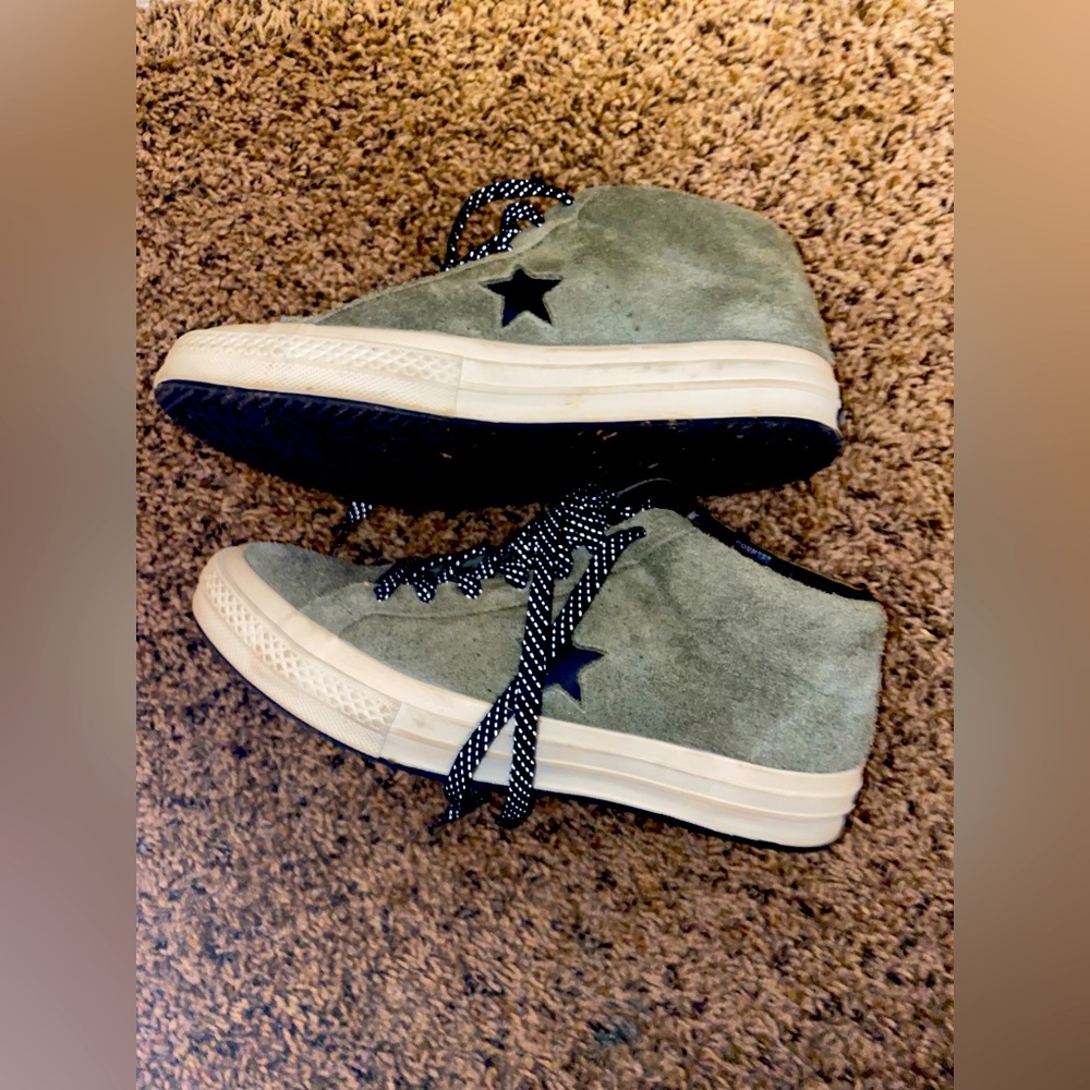 Unisex Converse All Star Green and Plaid Sherpa High Tops Sneakers